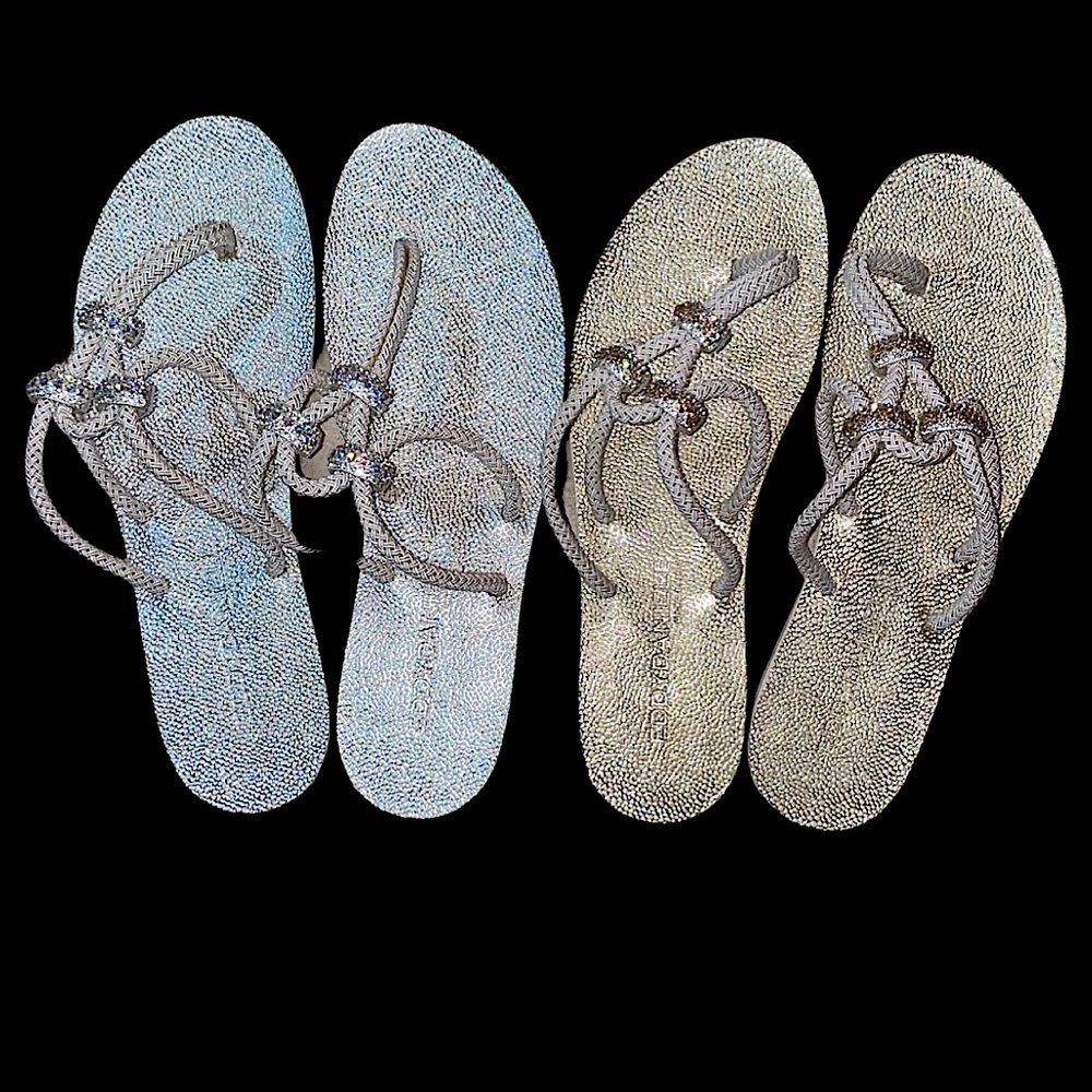 2pairs Swarovski Crystals Eddy Daniele GOLD & SILVER pair  of sandals sz 39 ~8.5